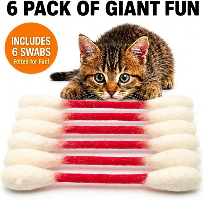Glaciart One Swabs Cat Toys with Catnip - 6 Pk | Durable for Chew, Cute Cat Toys Interactive Kitty for Boredom, Exercise, & Play | Filled w/Organic Catnip for Anxiety & as Digestive Aid | Gift Idea