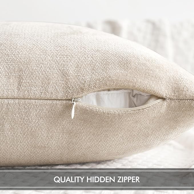 MIULEE Pack of 2 Cream Decorative Pillow Covers 18x18 Inch | Soft Chenille Couch Throw Pillows Farmhouse Cushion Covers for Home Decor Sofa Bedroom Living Room