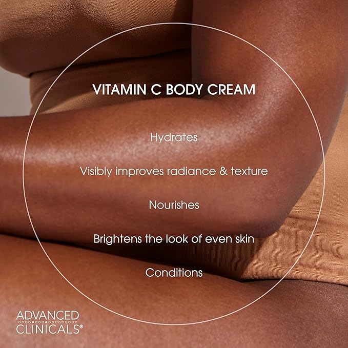 Advanced Clinicals Brightening Vitamin C Body Cream + AHA Exfoliating 10% Glycolic Acid & Lactic Acid Lotion 2PC Skincare Set For Women & Men To Reduce Appearance Of Dark Spots & Uneven Skin Tone
