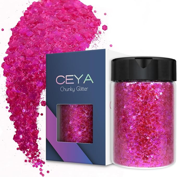 Ceya Chunky Glitter, 4.9oz/ 140g Cinnabar Rose Craft Glitter Powder Mixed Fine Flakes Halloween Glitter Sequins for Pink Bat, Glass Houses, Nail Art, Hair, Epoxy Resin, Tumbler, Slime, Festival Decor
