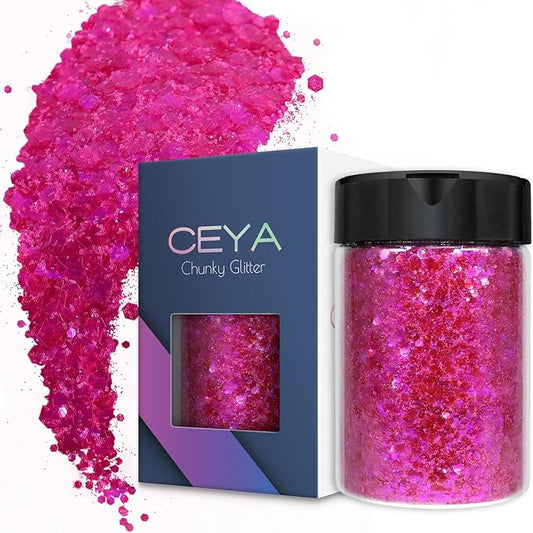 Ceya Chunky Glitter, 4.9oz/ 140g Cinnabar Rose Craft Glitter Powder Mixed Fine Flakes Halloween Glitter Sequins for Pink Bat, Glass Houses, Nail Art, Hair, Epoxy Resin, Tumbler, Slime, Festival Decor