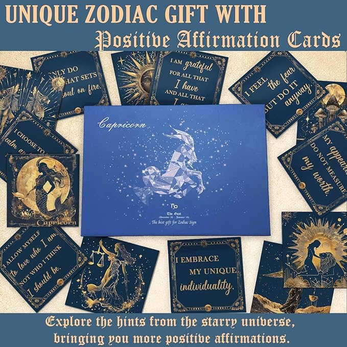 Faivykyd Capricorn Crystals Gifts - 6 Capricorn Zodiac Stones w/50 Miracle Mantras Affirmations Cards, Spiritual Gifts for Positive Energy, Self-Love & Wealth