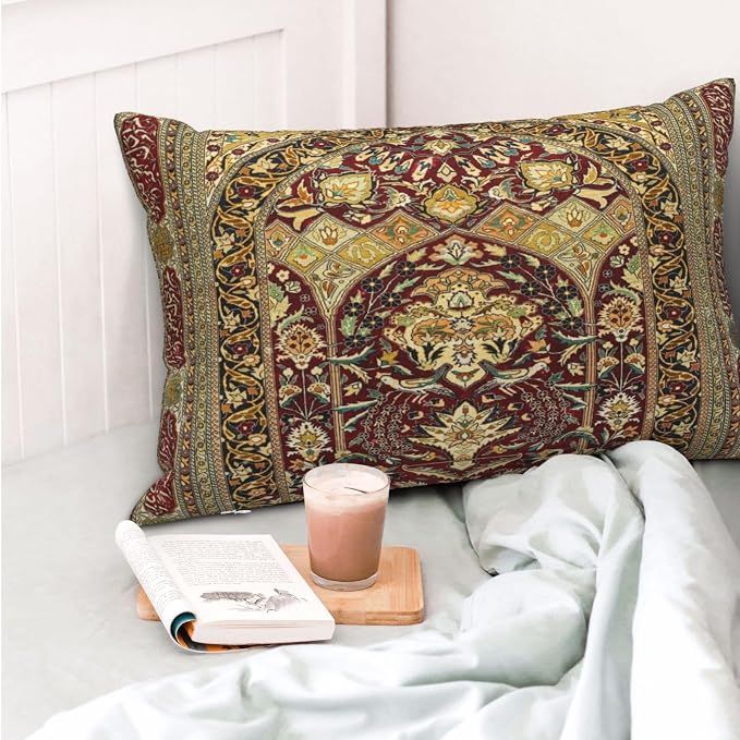Hereke Turkish Antique Silk Rug Print Pillow Covers Decorative Lumbar Throw Pillowcase 12x20 Inch Couch Cushion Cover for Home Decor Living Room Bedroom College Dorm Bed Car Sofa
