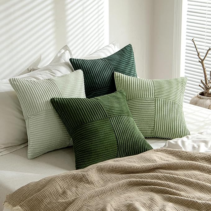 MIULEE Spring Green Decorative Throw Pillow Covers 20x20 Inch Set of 4 Boho Farmhouse Cushion Covers Mordern Nordic Pillow Cases Soft Corduroy Gradient Home Decor for Couch Sofa Living Room Bed