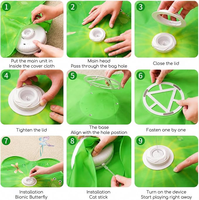 Interactive Cat Toys, Rechargeable with Auto Play and Bird Chirps | 3-in-1 hide and seek mat with fluttering butterfly, moving feather and plush tail, Perfect for indoor adult cats and kittens