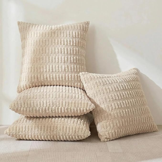 Fancy Homi 4 Packs Decorative Throw Pillow Covers for Living Room Couch Bed, Modern Farmhouse Boho Home Décor Accent Cushion Case, 18" x 18", Tan