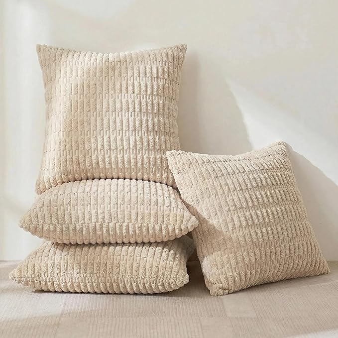 Fancy Homi 4 Packs Decorative Throw Pillow Covers for Living Room Couch Bed, Modern Farmhouse Boho Home Décor Accent Cushion Case, 24" x 24", Tan