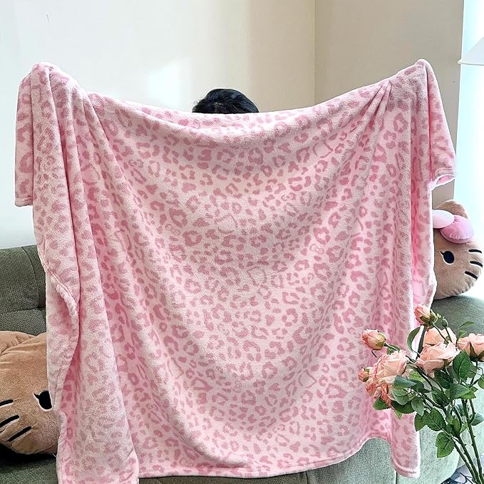 PU MEI Pink Leopard & Cheetah Print Fuzzy Flannel Blanket, Double Sided Ultra Cozy Super Soft Lightweight Animal Throw Blanket for Sofa, Couch, Bed, 60" x 80" inches