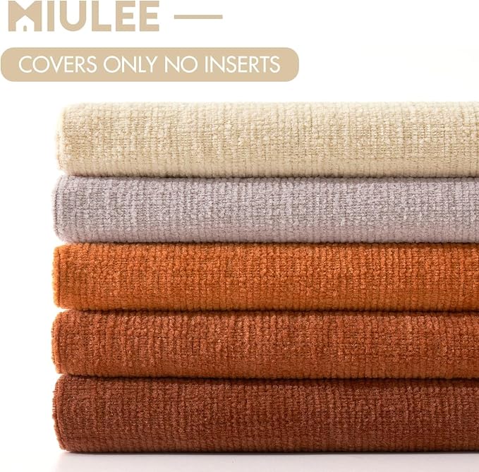 MIULEE Fall Orange Chenille Couch Throw Pillow Covers, 20x20 | Set of 2, Soft Farmhouse Modern Home Decor, Decorative Pillowcases for Sofa Living Room Bed