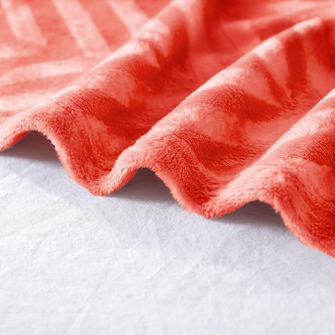 Whale Flotilla Flannel Fleece Fall Bed Blanket Twin Size, Coral | Lightweight Breathable Soft Bedspread, Plush Fluffy Coverlet Chevron Design Decorative Blanket for Home Life, 60x80 Inch