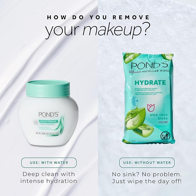 POND’S Micellar Makeup Remover Wipes, Removes Waterproof Mascara, with Aloe Vera & Vitamin B3, Alcohol-Free Facial Cleansing Wipes for Dry Skin, 25 Count
