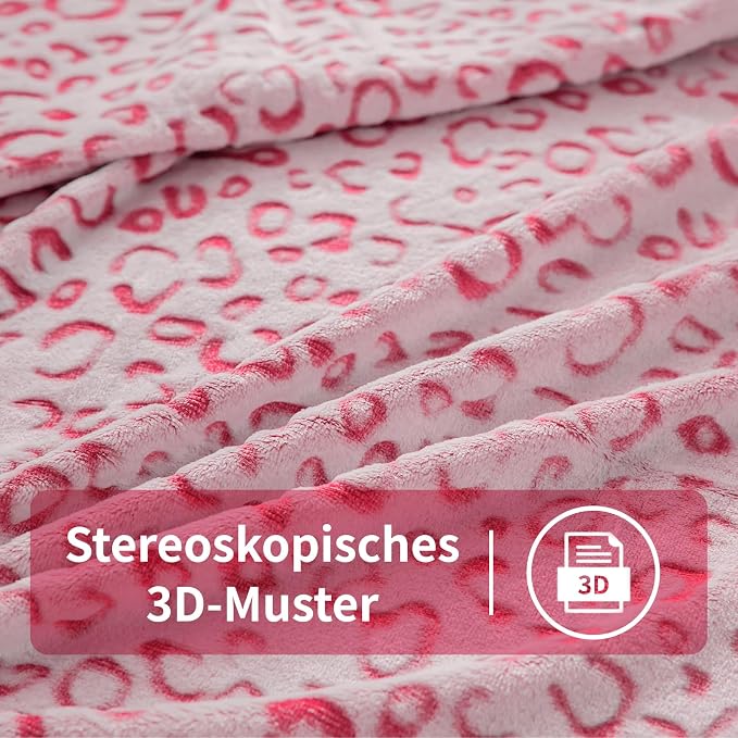 Flannel Fleece Leopard Print Throw Blanket Super Soft Lightweight Fluffy Throw for Couch, 90"X90",Hot Pink