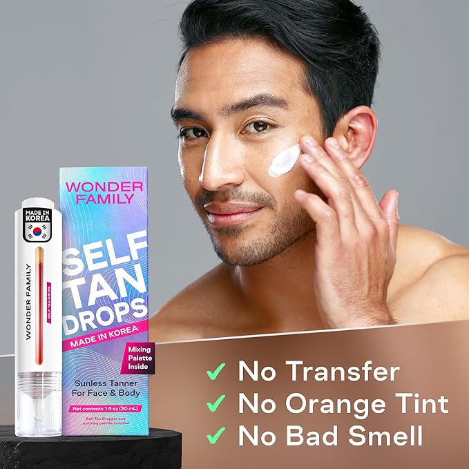 Self Tanning Drops Kit with Mixing Palette – Made in Korea with Natural Ingredients, Aloe Leaf Juice & Hyaluronic Complex Face & Body Non-Toxic, Fragrance-Free, Sunless Bronzing Glow (pink)