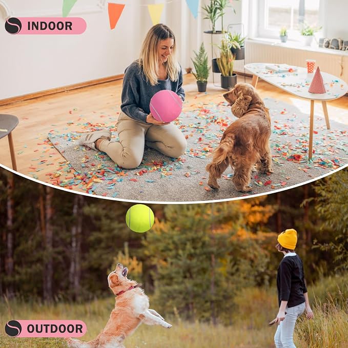 SCENEREAL Giant Tennis Ball for Dogs, 2 Pack 9.5" Inflatable Large Dog Balls for Large Medium Dogs Puppies, Funny Interactive Sports Ball for Indoor Outdoor Training Playing