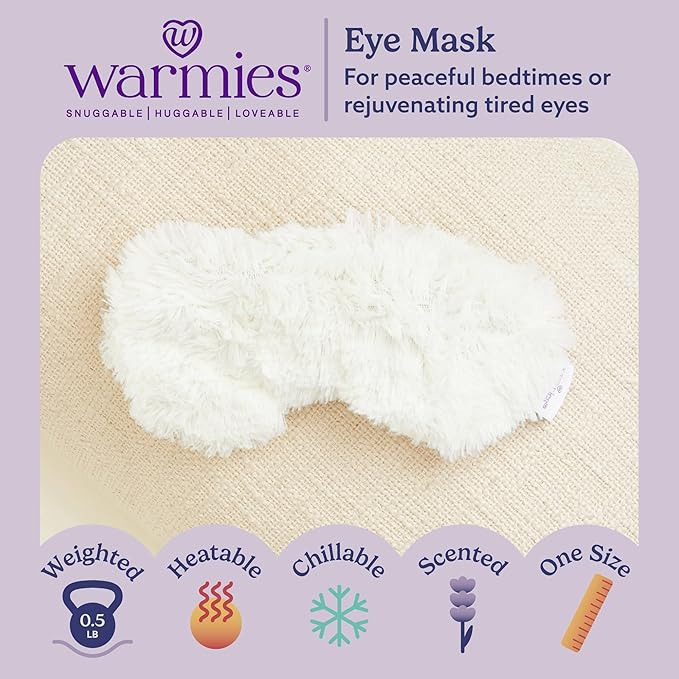 warmies Microwavable Eye Mask for Warmth & Comfort - Heating & Cooling Compress for Calming Relaxation - Weighted & Heated Eye Mask with Scented Lavender for Sleeping - Cream