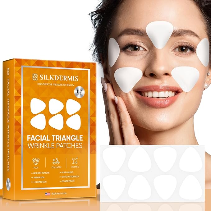 SILKDERMIS Forehead Wrinkle Patches with Triangle: For Smile Line and Under Eye-Anti Wrinkle Patches with Aloe, Collagen, Vitamin E 112pcs
