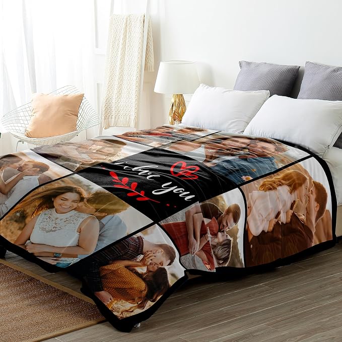 SHIPS NEXT DAY Custom Blanket with Picture Text Personalized Throws Blanket with Photos Customize Blanket Customizable Blankets Customized Gifts for Mom Dad Couple Girlfriend Boyfriend Wife Husband