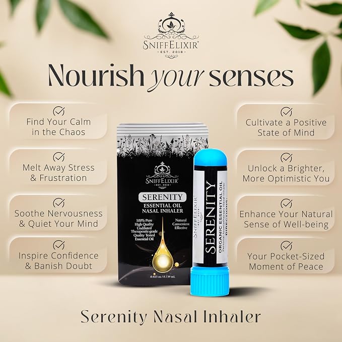 Serenity Stress Relief Aromatherapy Nasal Stick Vapor Inhaler for Calm, Self Care, USA Made with Organic Citrus Essential Oils, Stress Reliever Gift