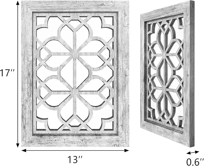 Set of 2 13x17 Inch Rectangular Shatterproof Decorative Wall Mirrors, Boho Farmhouse Rustic Vintage Grey Accent Mirrors for Living Room, Bedroom, Entryway & Home Wall Decor（Grey）
