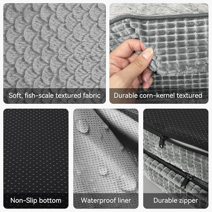 JOEJOY Orthopedic Dog Bed for Extra Large Dogs, XXL Egg-Crate Memory Foam Pet Bed with Bolster Sides, Waterproof Lining, Removable Washable Cover & Non-Slip Bottom, Light Grey