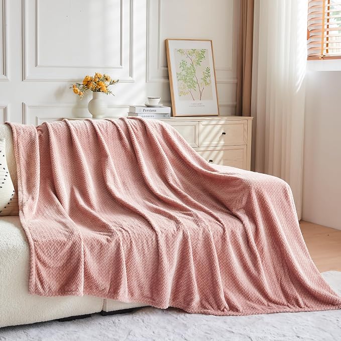 NEWCOSPLAY Fleece Leaves Pattern Throw Blanket, Dusty Pink, 50"x60" | Super Soft Throw Blanket, Lightweight Cozy Bed Sofa Blanket, Premium Silky Flannel Fleece, Travel Blanket for All Season Use