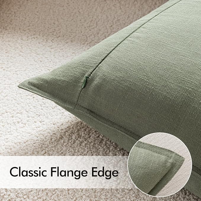 EMEMA Euro Sham Decorative Linen Throw Pillow Covers 26x26 Inch Olive Green | Boho Farmhouse Neutral Couch Throw Pillows for Bed Pack of 2 Accent Pillowcase Modern Sofa Cushion Livingroom Home Decor