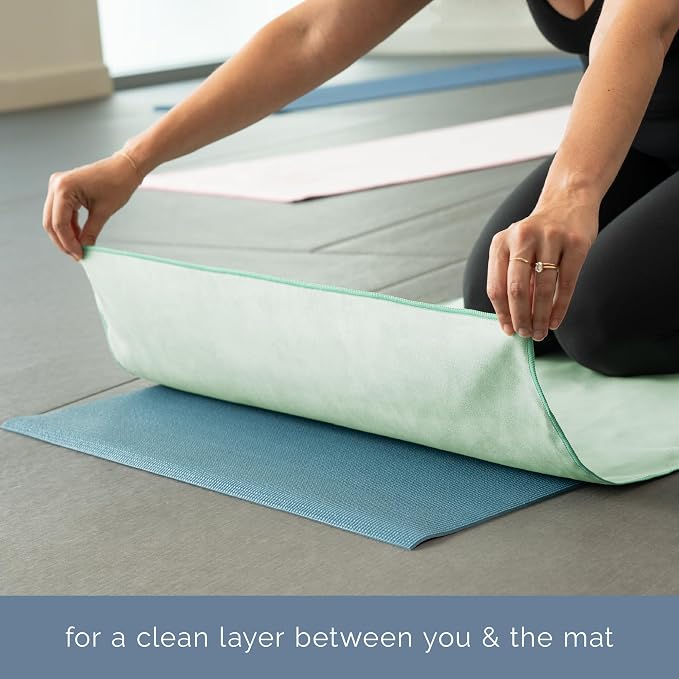 S&T INC. Aura Yoga Mat Towel, Quick Dry Towel, Soft and Absorbent for Gym, Pilates, and Hot Yoga Mat, 2 Pack, 26.5 inches x 72 inches, Microfiber, Sage Green
