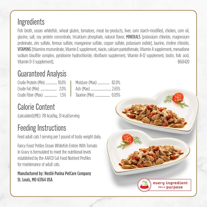 Fancy Feast Purina Petites Ocean Whitefish Entree with Tomato in Gravy Gourmet Wet Cat Food - 2.8 oz. Tubs (Pack of 24)