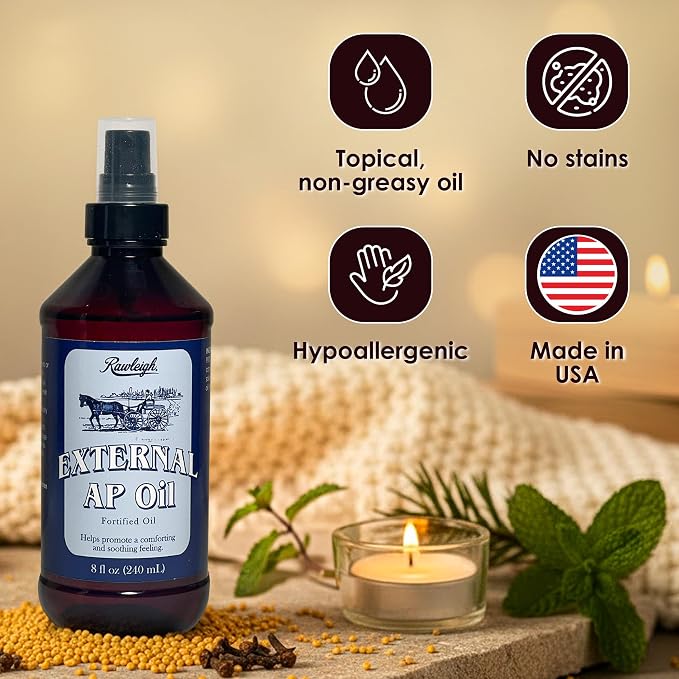 Rawleigh External AP Oil Spray (8 fl oz) – Heritage Therapeutic Massage Oil for Sore Muscles & Everyday Aches – Fast-Absorbing Menthol, Clove & Peppermint Oil Blend – Non-Greasy Muscle Recovery Spray