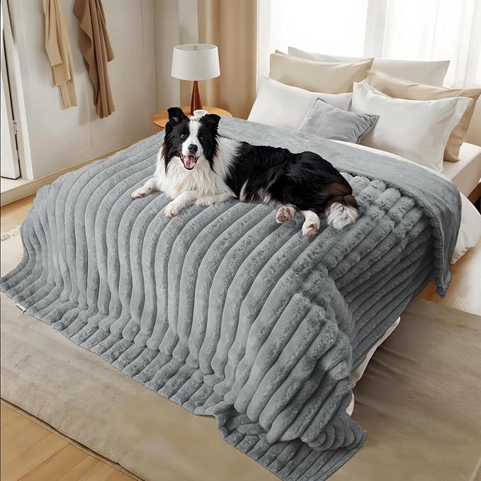 Waterproof Pet Blanket for Large Dogs & Cats - Reversible Calming Plush, Washable Furniture Cover for Couch, Bed, Car Seat, Blocks Leaks, Stains & Pet Fur (Grey, 60"x80")