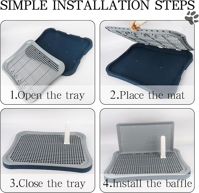 Dog Pee Pad Holder with Pee Pads, 20.1"x15.6"X1.4" Indoor Dog Potty Pad with Splash Guard for Puppy and Small Dogs, Housebreaking Supplies, Pet Products (Blue)