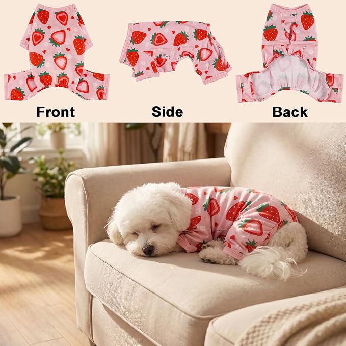 Dog Pajamas Spring Summer Dog Clothes for Small Medium Dogs Strawberry Print Girl Boy Cute Soft Puppy Pjs Clothes Doggie Onesies Cat Pet Jammies Outfit(Strawberry,XL)