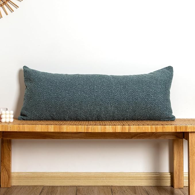 JoraLion 14x36 Boucle Lumbar Pillow Cover, Dusty Blue Woven Texture Neutral Long Pillow Cover Breathable Cushion Case for Couch Sofa Bed Living Room Home Decor (Cover Only)