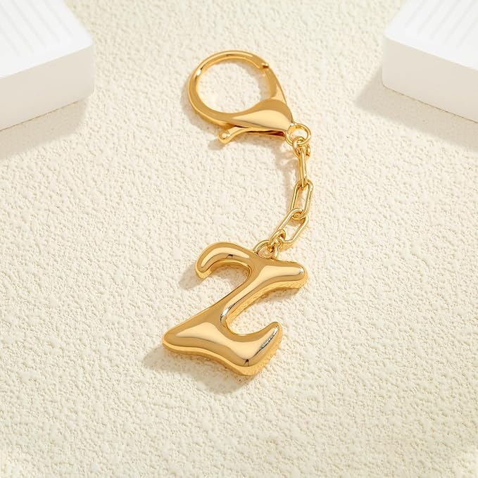 WOWORAMA Initial Letter Keychain for Women Chunky Gold Bubble Letter Bag Charm Purse Charm Personalized Keyrings Accessories