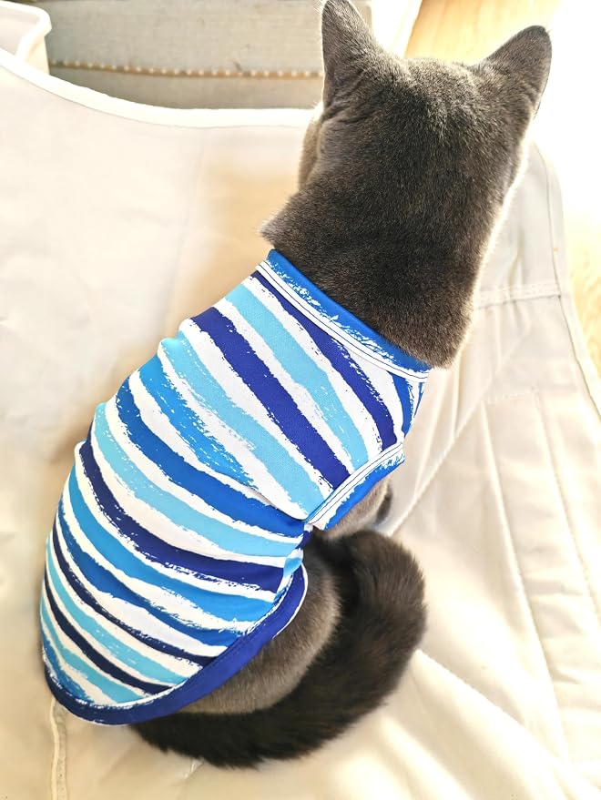 PET SHOW 4 Pack Paw Bone Printed Dog Clothes Shirts Soft Vest Lightweight Sleeveless Cats Doggies T-Shirts Puppies Tank Top Tee for Small Medium Dogs White Black Pink Blue (Medium, Blue for Boys)