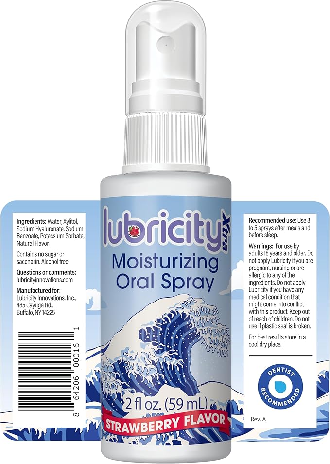 Lubricity Xtra Dry Mouth Spray - Advanced Formula - Hyaluronic Acid and Xylitol, Saliva Substitute Moisturizing Oral Spray, The Most Satisfactory Solution in Dry Mouth Products (2 Fl. Oz., Strawberry)