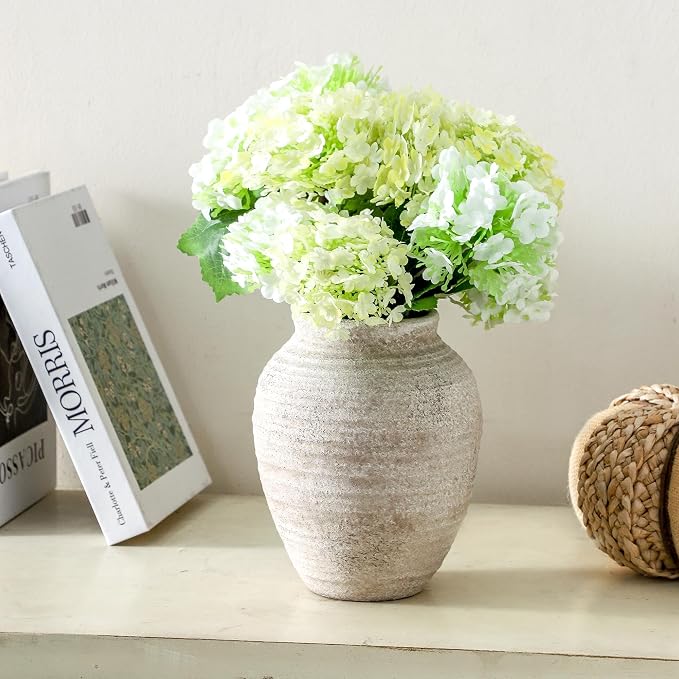 Ceramic Flower Vase - 7.4 Inch Farmhouse Rustic Vase for Home Decor Handcrafted Pottery Vase Small Terracotta Vases for Dining Table Decor Fireplace Living Room Bathroom Wedding Centerpiece