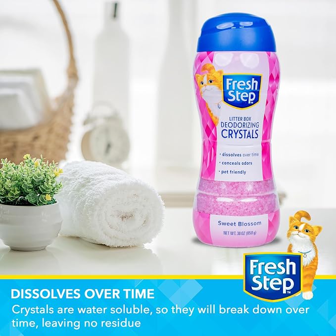 Fresh Step Cat Litter Crystals Deodorizer, Sweet Blossom Scent, 30 Oz | Non-toxic crystals, sweet blossom scent, odor neutralizing, any litter box