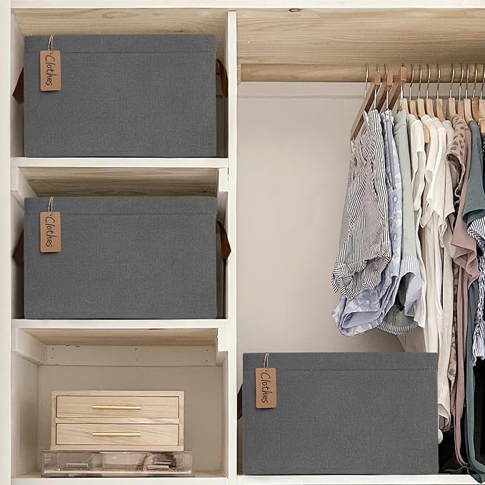 CHICVITA 30L Large Closet Storage Bins with Handles, 2-Pack, Grey | 16 ¾" L x 11" W x 9¾" H, Metal Frame, Clothes, Towels, Toys & Daily Essentials Storage, Closet & Shelves Organization