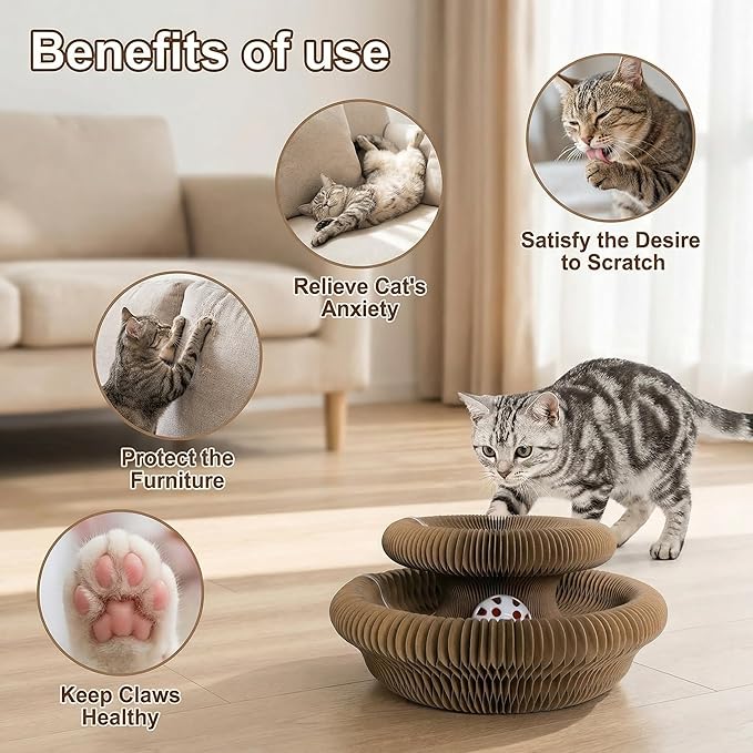 Kitlty Kurliz Cat Toy,Magic Organ Cat Scratcher Board,Foldable Recyclable Cat Accordion Toy,Interactive Scratch Pad with Toy Ball,Interactive Cat Toys for Indoor Cats Exercise & Anxiety Relief (1 PCS)