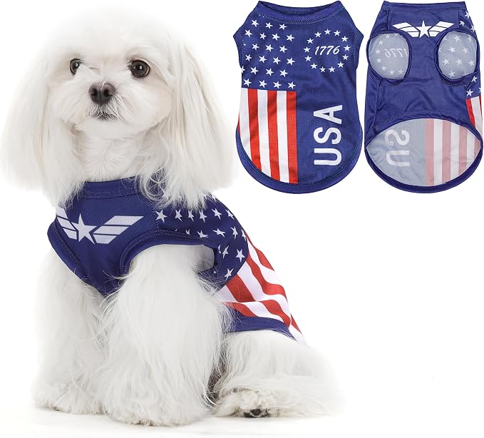 American Flag Inspired Dog Vest: Perfect Dog Shirt, Ideal Tank Top for Everyday Wear, Independence Day Celebrations Quality Materials for a Cute and Stylish Look Blue USA XS