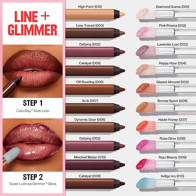 REVLON Super Lustrous Glimmer Gloss, Non-Sticky Lip Gloss, High-Shine Finish, Plant-Based Glitter, 008 Rose Glow, 0.13 fl oz