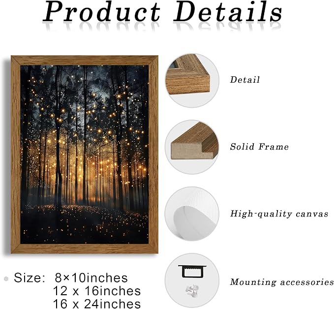 JLTULT Enchanted Forest Wall Art, Solid Wood-Framed Canvas, 8 x 10 Inches | Dark enchanted forest art on fade-resistant canvas with a ready-to-hang solid wood frame for bedrooms and living rooms