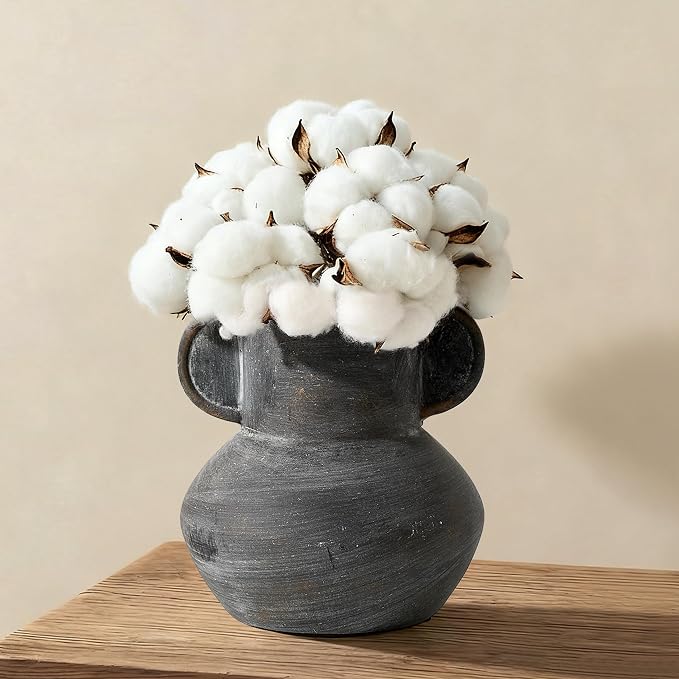 Emotionally Grounded Vase, Vaseking Ceramic Rustic Vase with 2 Handles, 6.1 inch Minimalist Decorative Farmhouse Vases for Home Decor, Living Room, Enterway, Table Decoration, Black Bronze