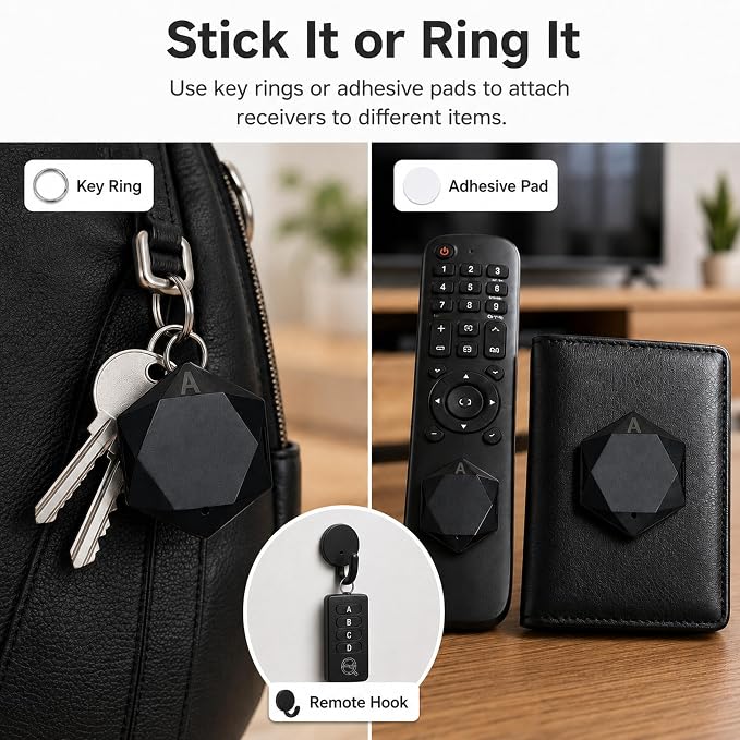 Key Finder 1 Transmitter 4 Receivers, 80dB+ Wireless Item Locator 164ft Range for Keys Remote Pet Collar Luggage, No App or Bluetooth, Easy for Elderly & Kids