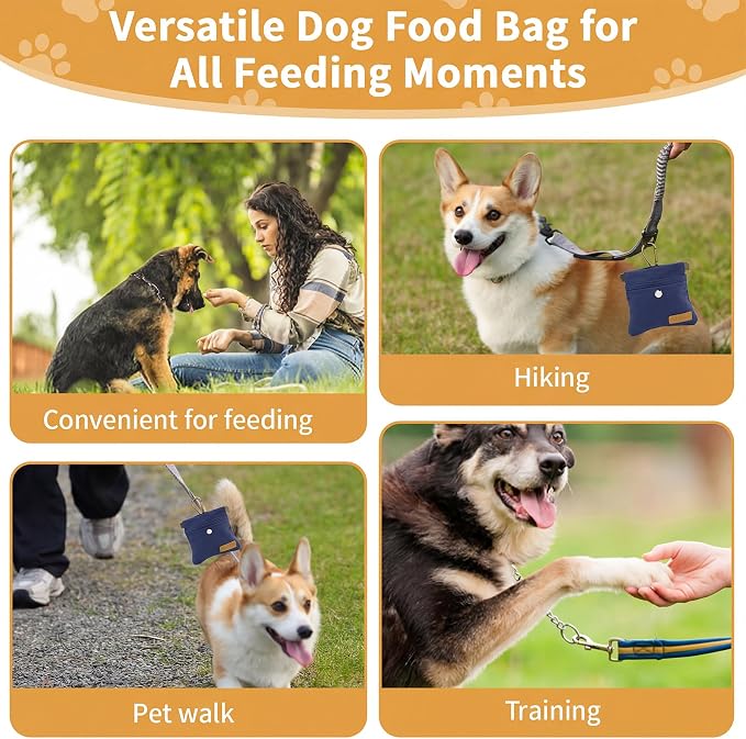 Dog Treat Pouch for Pet Training, Carabiner & Magnetic Buckle, Navy