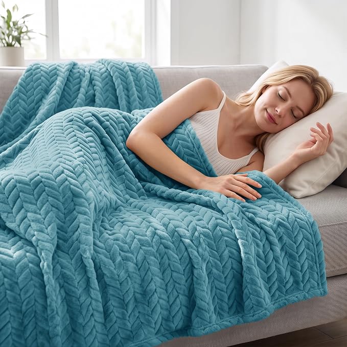 Exclusivo Mezcla Fleece Throw Blanket for Couch Sofa, 50”x70”, Slate Blue | Oversized Soft Cozy Fluffy Blankets for Summer, Decorative Plush Flannel Throws for Living room, Bedroom with Leaves Pattern