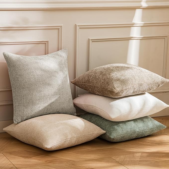 a moment Grey-Beige Chenille Throw Pillow Covers 24x24 Inch Pack of 2 Modern Decorative Throw Pillow Cases Farmhouse Cross Throw Pillowcases Home Decor for Sofa Bedroom Living Room