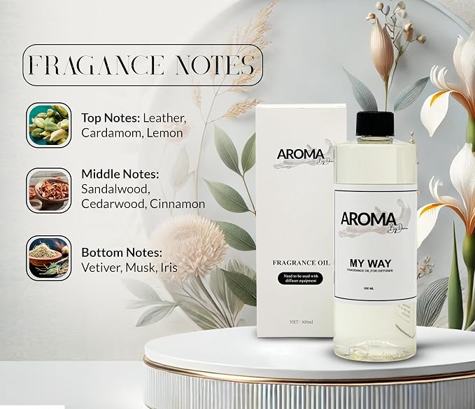 My Way Fragrance Oil Blend - Aromatherapy Scent Diffuser Oil - Luxury Hotel Inspired Essential Oil Diffuser - Lush Leather, Sandalwood, and Warm Amber Scented Oil - 500mL