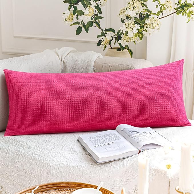 OTOSTAR Linen Throw Pillow Cover Set of 1 Decorative Long Lumbar Pillowcase Rectangle Cushion Cover 14x36 Inch for Home Decor Sofa Bedroom Car 35 x 90CM Hot Pink